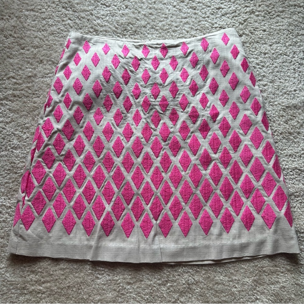 BODEN Pink Beige Embroidered Cotton Skirt Petite NEW